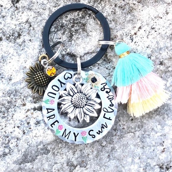 You are my Sunflower - Sunflower Keychain - Hand Stamped Keychain - Sunflower - Picture 5 of 5